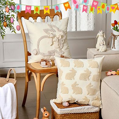 2pcs 18x18"Easter Bunny Embroidered Pillow Cover with Bow