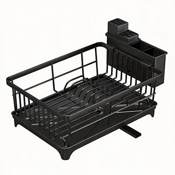 Compact Rust-Resistant Dish Rack with Utensil Holder