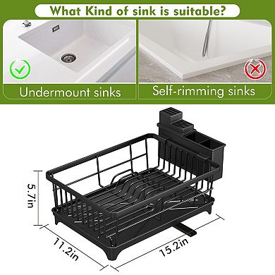 Compact Rust-Resistant Dish Rack with Utensil Holder
