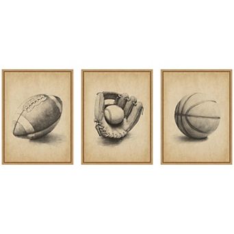 Vintage Sports 3 pc Framed Canvas Wall Art Set by The Creative Bunch Studio