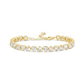 SHYMI Alternating Heart Tennis Bracelet — .925 Silver, Rhodium, CZ, 6" + 2" Ext