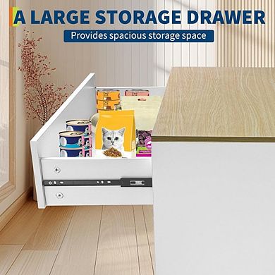 Wooden Cat Litter Box Enclosure Cabinet with Sisal Doors