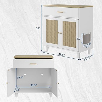 Wooden Cat Litter Box Enclosure Cabinet with Sisal Doors