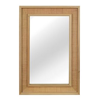 Natural Wood Color 24x36 Rattan Rectangle Solid Wood Frame Decorative Mirror