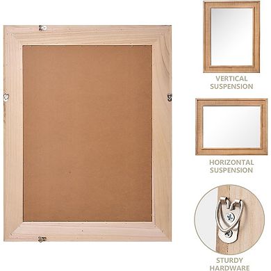 Natural Wood Color 24x36 Rattan Rectangle Solid Wood Frame Decorative Mirror