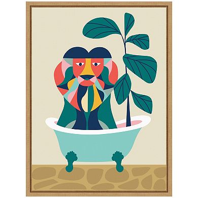 Sylvie MCM Lion in Bathtub Framed Canvas by Rachel Lee
