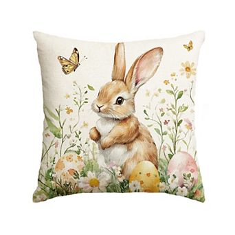 18" x 18" Easter Bunny Wildflower Butterfly Pillow Cover Sofa Decor