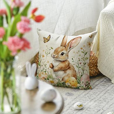 18" x 18" Easter Bunny Wildflower Butterfly Pillow Cover Sofa Decor