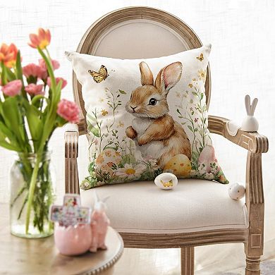 18" x 18" Easter Bunny Wildflower Butterfly Pillow Cover Sofa Decor