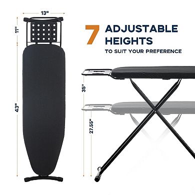 54"x13" Adjustable Ironing Board with Iron Rest, Heat-Resistant Cover