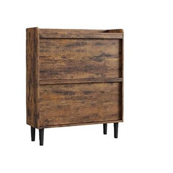 Wooden Shoe Cabinet with 2 Flip Drawers and Adjustable Shelf