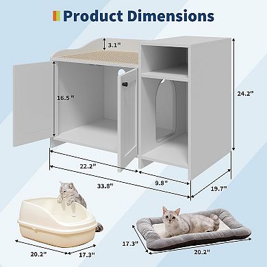 Wooden Litter Box Enclosure Cabinet with Storage and Vent Door