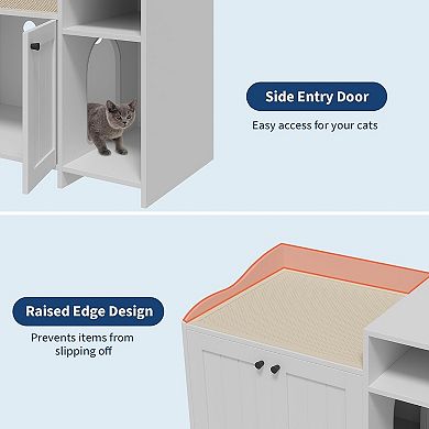 Wooden Litter Box Enclosure Cabinet with Storage and Vent Door