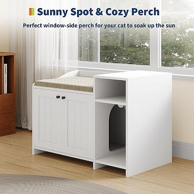 Wooden Litter Box Enclosure Cabinet with Storage and Vent Door