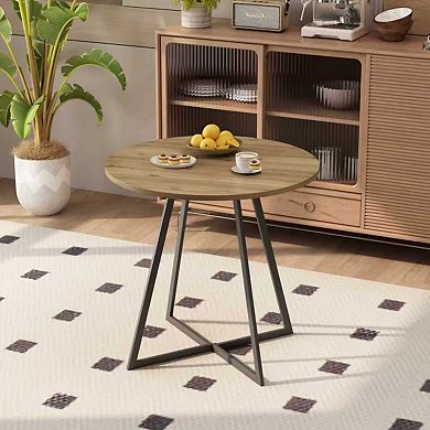 31.5 Inch Round Dining Table, Small Circle Kitchen Table with Metal Black Legs for 2-4 people