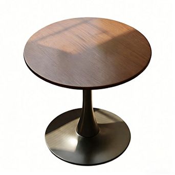 Modern Walnut Round Dining Table 24 Inch, MDF Top and Steel Tulip Base
