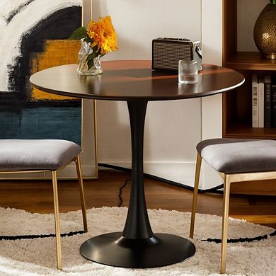 Modern Walnut Round Dining Table 24 Inch, MDF Top and Steel Tulip Base