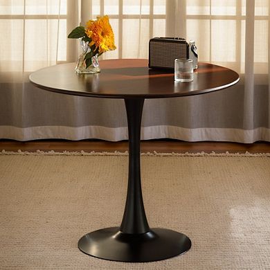 Modern Walnut Round Dining Table 24 Inch, MDF Top and Steel Tulip Base