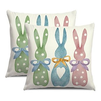 2 pc Easter Bunny Polka Dot Pillow Covers Spring Sofa Decor