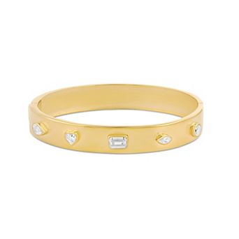 SHYMI Wide Fancy Shape Bangle — .925 Silver, 14K Gold-Plated, CZ