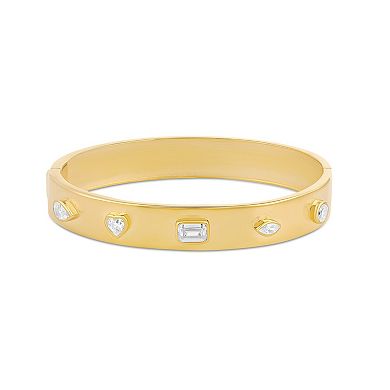 SHYMI Wide Fancy Shape Bangle — .925 Silver, 14K Gold-Plated, CZ