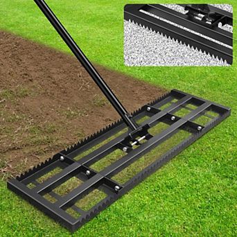 32" Dual-Sided Steel Lawn Leveler Rake 6.5ft Adjustable Handle for Soil Sand Compost