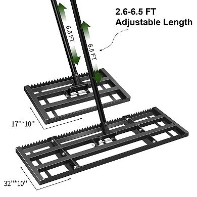 32" Dual-Sided Steel Lawn Leveler Rake 6.5ft Adjustable Handle for Soil Sand Compost