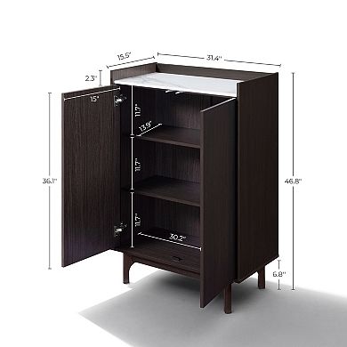 LuxenHome 31.4" W Modi Wenge Accent Cabinet with Faux Marble Top, Storage Cabinet with Door