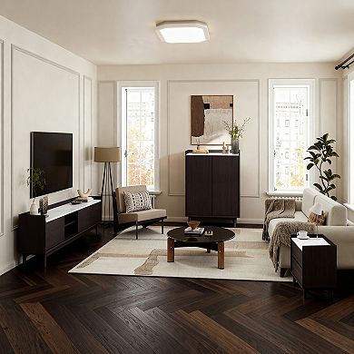 LuxenHome 31.4" W Modi Wenge Accent Cabinet with Faux Marble Top, Storage Cabinet with Door