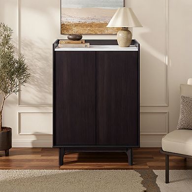 LuxenHome 31.4" W Modi Wenge Accent Cabinet with Faux Marble Top, Storage Cabinet with Door