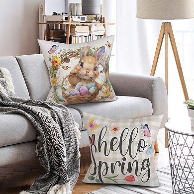 4pcs Easter Bunny Egg Plaid Throw Pillow Covers Spring Decor