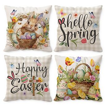 4 pc Easter Bunny Egg Plaid Throw Pillow Covers Spring Decor