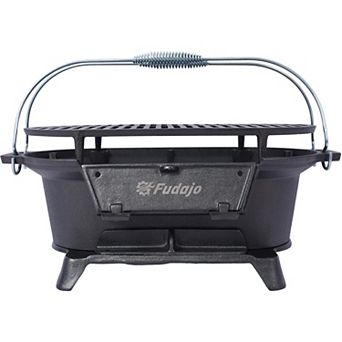 19.63 in Portable Charcoal Grill with Tabletop Cast Iron Skillet, Camping Stove, Hibachi Grill