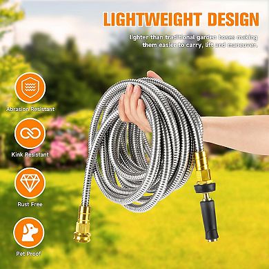 100 Ft Stainless Steel Garden Hose Free Flexible Heavy Duty