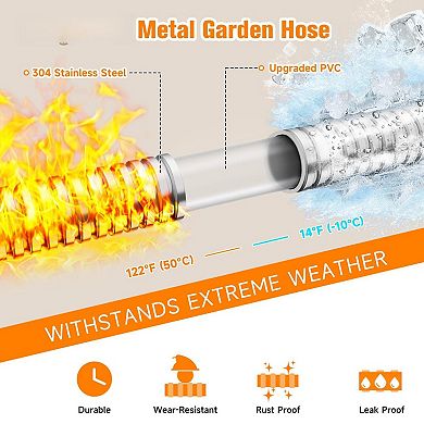 100 Ft Stainless Steel Garden Hose Free Flexible Heavy Duty