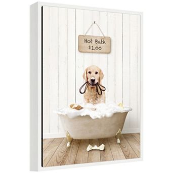 Sylvie Golden Retriever in Hot Bath Framed Canvas by Amy Peterson
