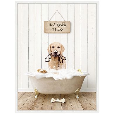 Sylvie Golden Retriever in Hot Bath Framed Canvas by Amy Peterson