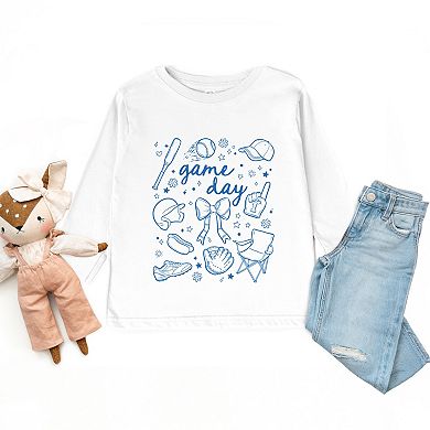 Baseball Game Day Sketched Collage - Toddler Long Sleeve Graphic Tee