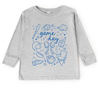 Baseball Game Day Sketched Collage - Toddler Long Sleeve Graphic Tee