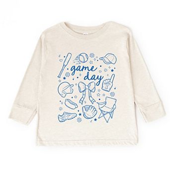 Baseball Game Day Sketched Collage - Toddler Long Sleeve Graphic Tee