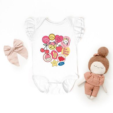 Mini Smiley Little Cutie Fruit Stickers - Baby Flutter Sleeve Bodysuit