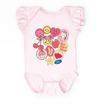 Mini Smiley Little Cutie Fruit Stickers - Baby Flutter Sleeve Bodysuit