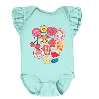 Mini Smiley Little Cutie Fruit Stickers - Baby Flutter Sleeve Bodysuit