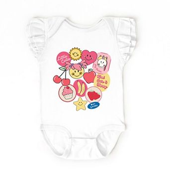 Mini Smiley Little Cutie Fruit Stickers - Baby Flutter Sleeve Bodysuit