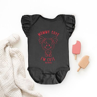 Mini Smiley Mommy Says I'm Cute - Baby Flutter Sleeve Bodysuit