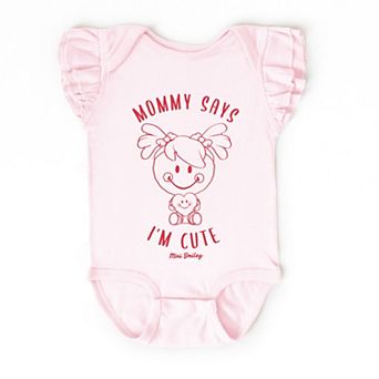 Mini Smiley Mommy Says I'm Cute - Baby Flutter Sleeve Bodysuit