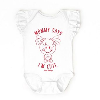Mini Smiley Mommy Says I'm Cute - Baby Flutter Sleeve Bodysuit