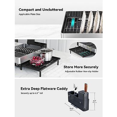 Expandable Stainless Steel Dish Rack with Self-Drainage and Multifunctional Holders