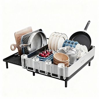 Expandable Stainless Steel Dish Rack with Self-Drainage and Multifunctional Holders