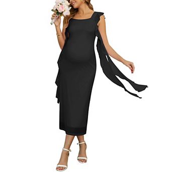 Women's Maternity Dress Mesh Wedding Sleeveless Ruffle Cocktail Party Maxi Photoshoot Bodycon Dress